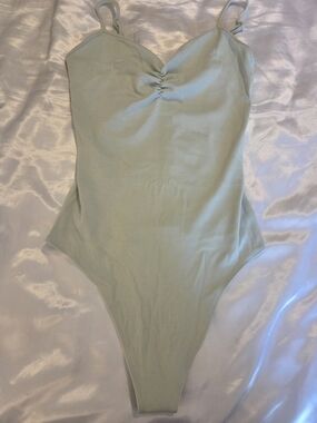 American Eagle Ribbed Bodysuit Light Blue S Spaghetti Strap Stretch